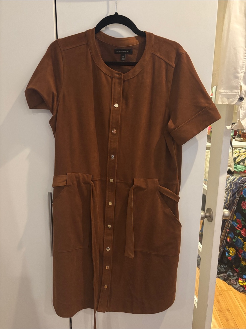 Banana Republic Chestnut Suede-like  Brown Button-Front Midi Dress